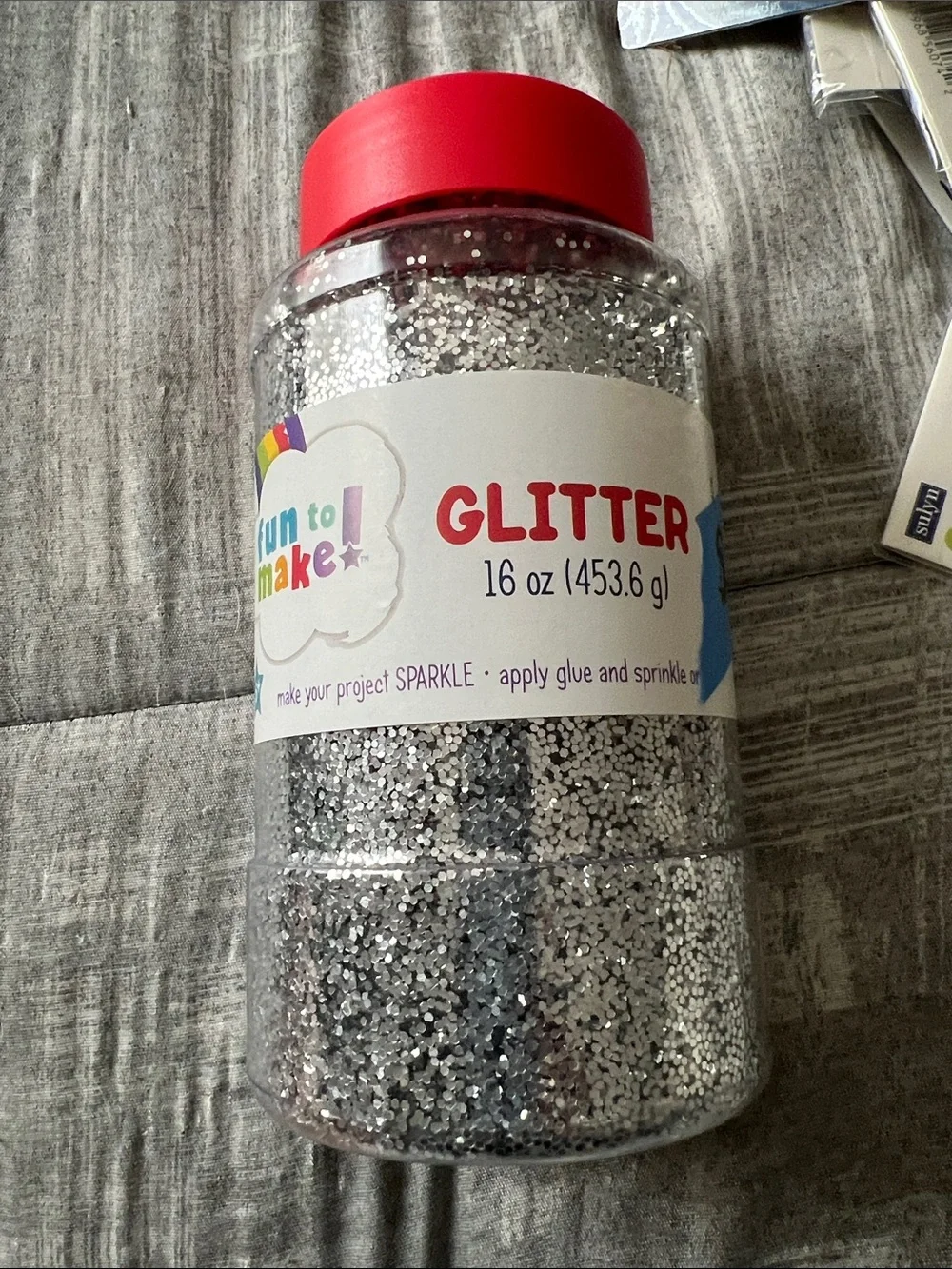 Silver Glitter Jar with Red Lid - 16 oz